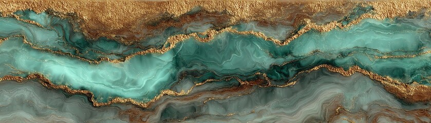 Abstract turquoise and gold marble texture, suitable for backgrounds.