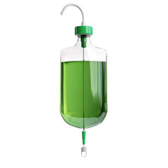 Medical water dropper with green liquid. Transparent background.