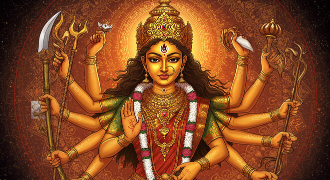 Goddess Kushmanda, Eight-Armed Deity
