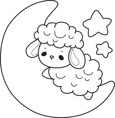 Coloring pages of Baby sheep illustration activites. Funny sheep clip art elements.
