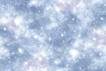 Fototapeta premium A dreamy, blue-toned starry sky filled with sparkling stars and soft, cloud-like nebulae, creating a magical cosmic atmosphere.