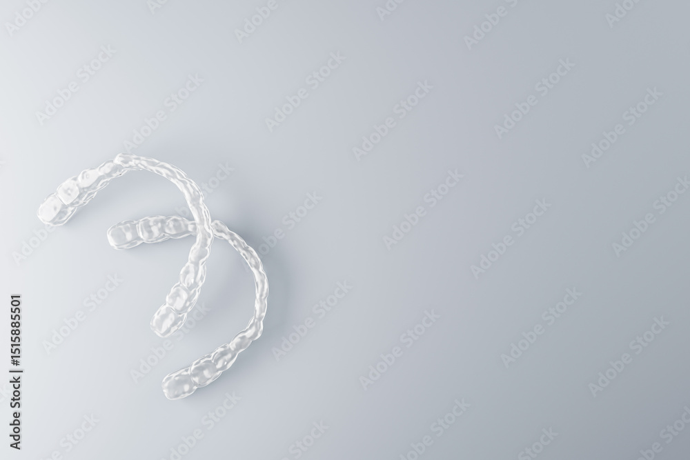 Aufkleber Transparent dental aligners on light background with soft shadows and minimal composition, showcasing orthodontic concept. 3D Rendering