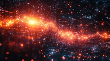 Abstract Digital Wave:  A fiery data stream visualization