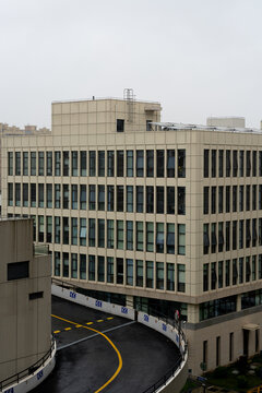 Building with circular driveway