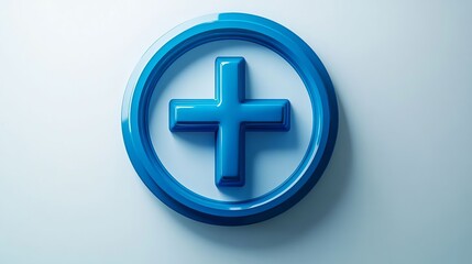 Obraz premium Glossy Blue Plus Sign 3D Icon in Circle Medical Healthcare Symbol