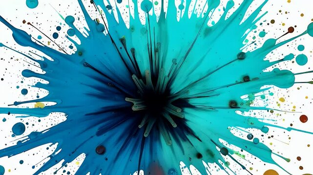 &ldquo;Animated paint splash of blue and orange colors exploding on screen, followed by a camera zoom-in and transition into a second vibrant splash of blue and cyan on a clean white background&rdquo;

