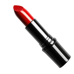 Red lipstick with black case isolated on a transparent or white background.