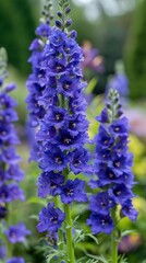 Stunning Close Up of Vibrant Blue Delphiniums in Full Bloom Beautiful Garden Flowers