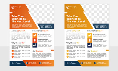 Coporate business flyer design template with colorful geometrical shape.