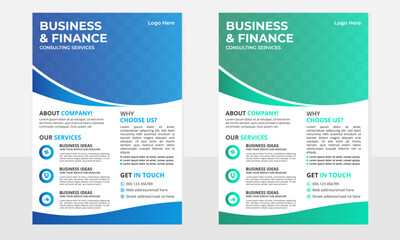 Modern business flyer layout with colorful shapes 2 set