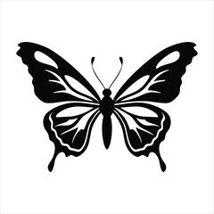 black butterfly silhouette illustration on white background, ai generated