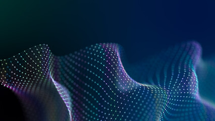 Digital landscape with dots and lines. Cyberspace grid. Background concept for your design. 3d