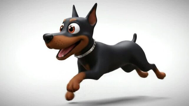Adorable Cartoon Doberman Pinscher Running Animation Fun 3D Render