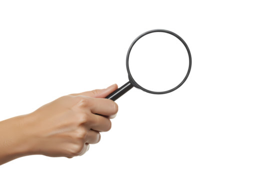 A Hand Holding a Magnifying Glass Exploring the Unseen isolated on transparent baackground