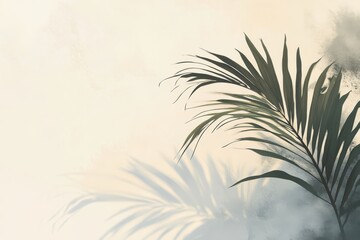 Naklejka premium Palm leaves blurred shadow on light pastel wall Minimalist beautiful summer spring isolated on white background. Leafy palm tree casts a shadow on a white background.