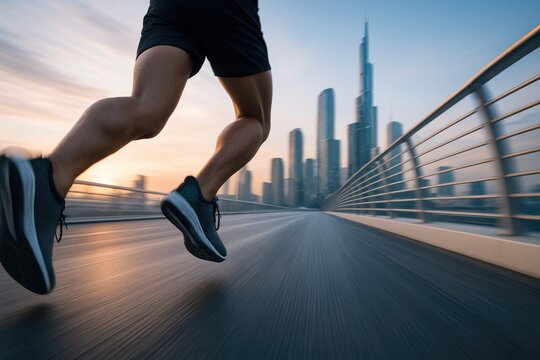 Runner speed cityscape sunrise urban fitness jogging