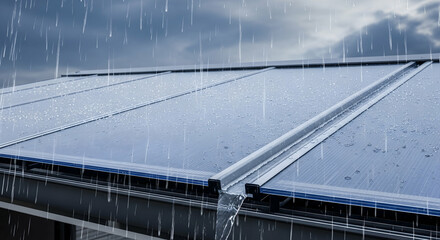 Fototapeta premium Resilient Roof Under Heavy Rain Showing Durability And Weather Resistance