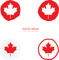 Artistic hand-drawn style maple leaf badge set in bold red and white, designed for Canada Day graphics, stickers, and social media content. 
