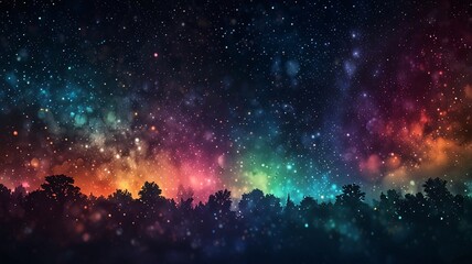 Obraz premium 3D Abstract Night Sky with Multicolored Bokeh and Sparkling Stars V4
