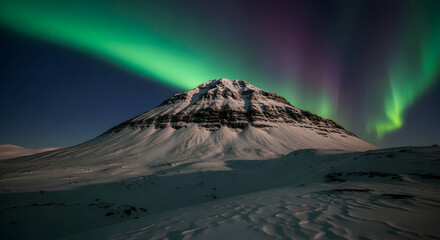 Fototapeta premium Majestic Mountain Peaks Displayed Under the Dazzling Aurora Borealis Light