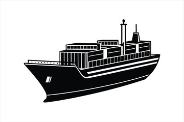 Fototapeta premium Cargo Shipping Boat Silhouette Vector in Clean Flat Design