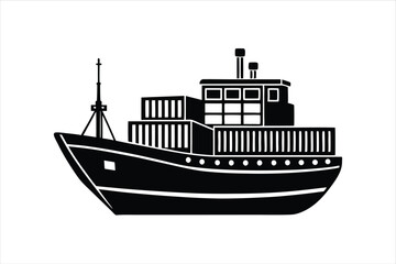 Fototapeta premium Flat Cargo Vessel Silhouette Vector for Marine Infographics