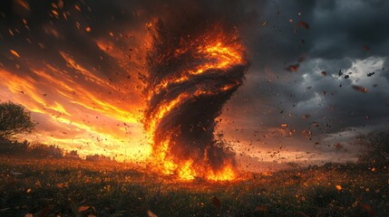 Fiery Inferno: A Dramatic Fire Tornado
