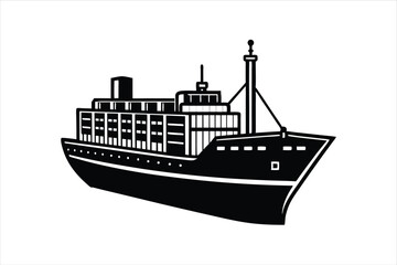 Fototapeta premium Nautical Freight Ship Vector Graphic in Silhouette Format