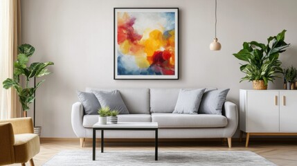 modern living room interior design with abstract art