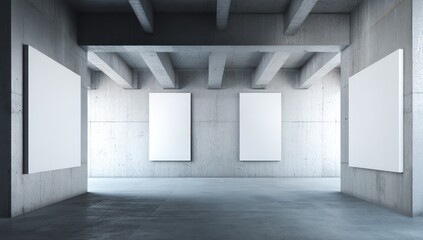 Smooth concrete walls and blank whiteboard frames make up a functional and minimalist workspace.