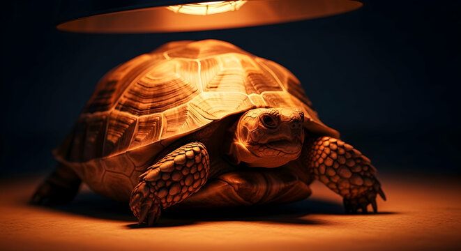 Captivating Portrait Of an Exotic Land Tortoise Under Warm Lighting
