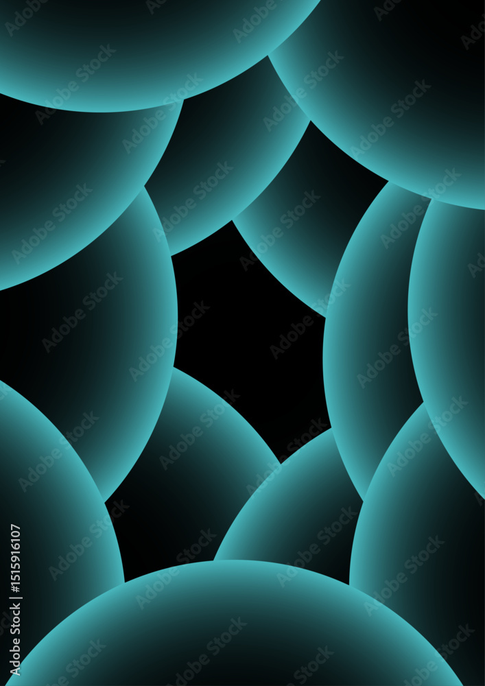 Aufkleber Abstract digital artwork with concentric circular arcs in a soft teal glow in deep black background. Rhythmic and geometric pattern with diffused neon glow and futuristic and luminous light art.