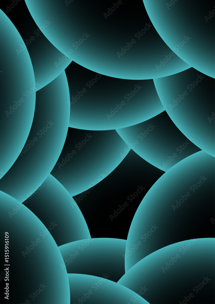 Aufkleber abstract digital artwork with concentric circular arcs in a soft teal glow in deep black background.