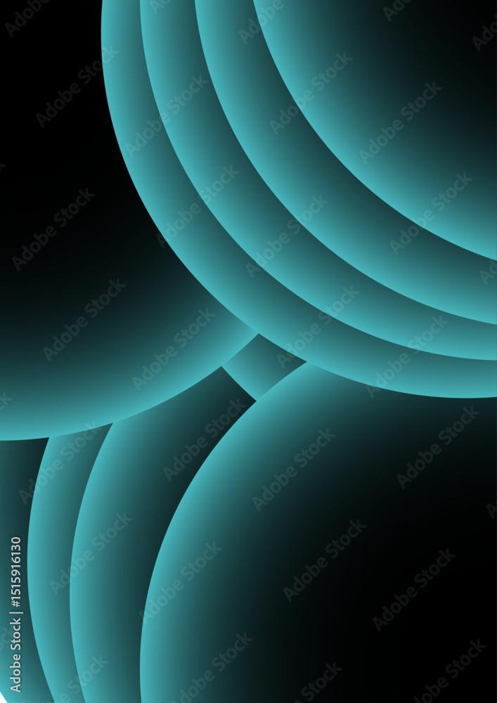 Aufkleber Abstract digital artwork with concentric circular arcs in a soft teal glow in deep black background. Rhythmic and geometric pattern with diffused neon glow and futuristic and luminous light art.