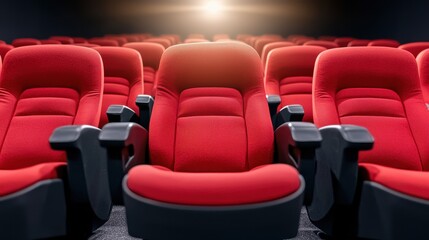 Fototapeta premium Empty Red Movie Theater Seats Under Spotlight