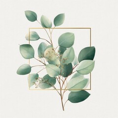 Delicate eucalyptus branch framed in gold