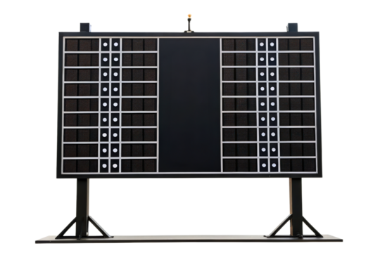 Freestanding digital scoreboard with customizable display panels isolated with transparent background