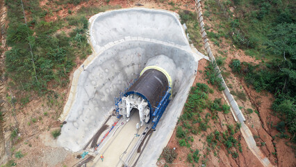 Aerial View of Tunnel Construction with Mobile Concrete Formwork
