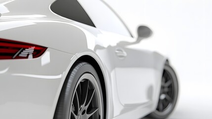 Close-up of a gleaming white sports car.