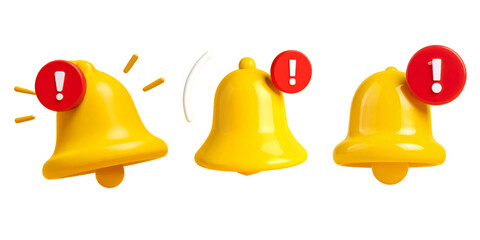 3d Notification icon set. Alarm symbol, Incoming message. Mobile notification.