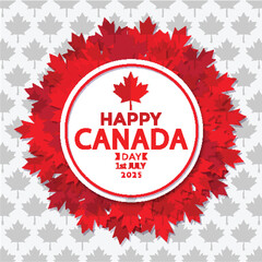 Happy Canada Day 2025 Poster with Maple Leaf Wreath – Vector Celebration Template