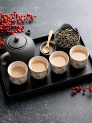 Celebrate chinese new year with a traditional tea ceremony featuring elegant tea set