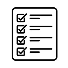 Fototapeta premium Flat black vector outline icon of a checklist with tick marks, symbolizing task completion or productivity, white background