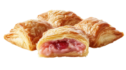 Medium-sized Cuban pastelitos with golden flaky puff pastry and sweet filling, isolated on white background

