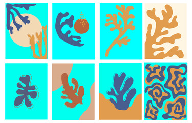Colorful abstract marine foliage in modern cutout style, ideal for poster design, branding, textile prints, or digital creative projects with a sea-inspired aesthetic