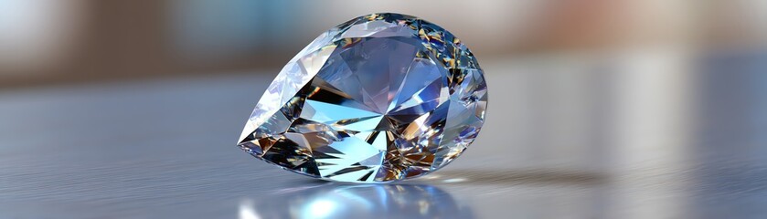 A sparkling diamond resting on a reflective surface.