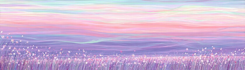 Pastel sky artwork with gentle waves of color over a serene field.