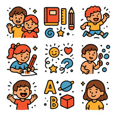 boy and girl playing with toys vector icon