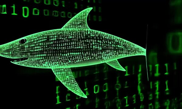 Shark silhouette formed by binary code