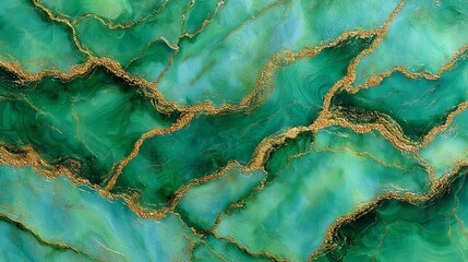 Abstract green marble with golden veins, perfect for background or design.